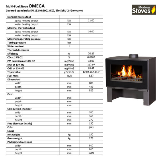 Omega 14kw Rectangular - Contemporary Wood Burning Multi - Fuel Stove with Pedestal - Image 2