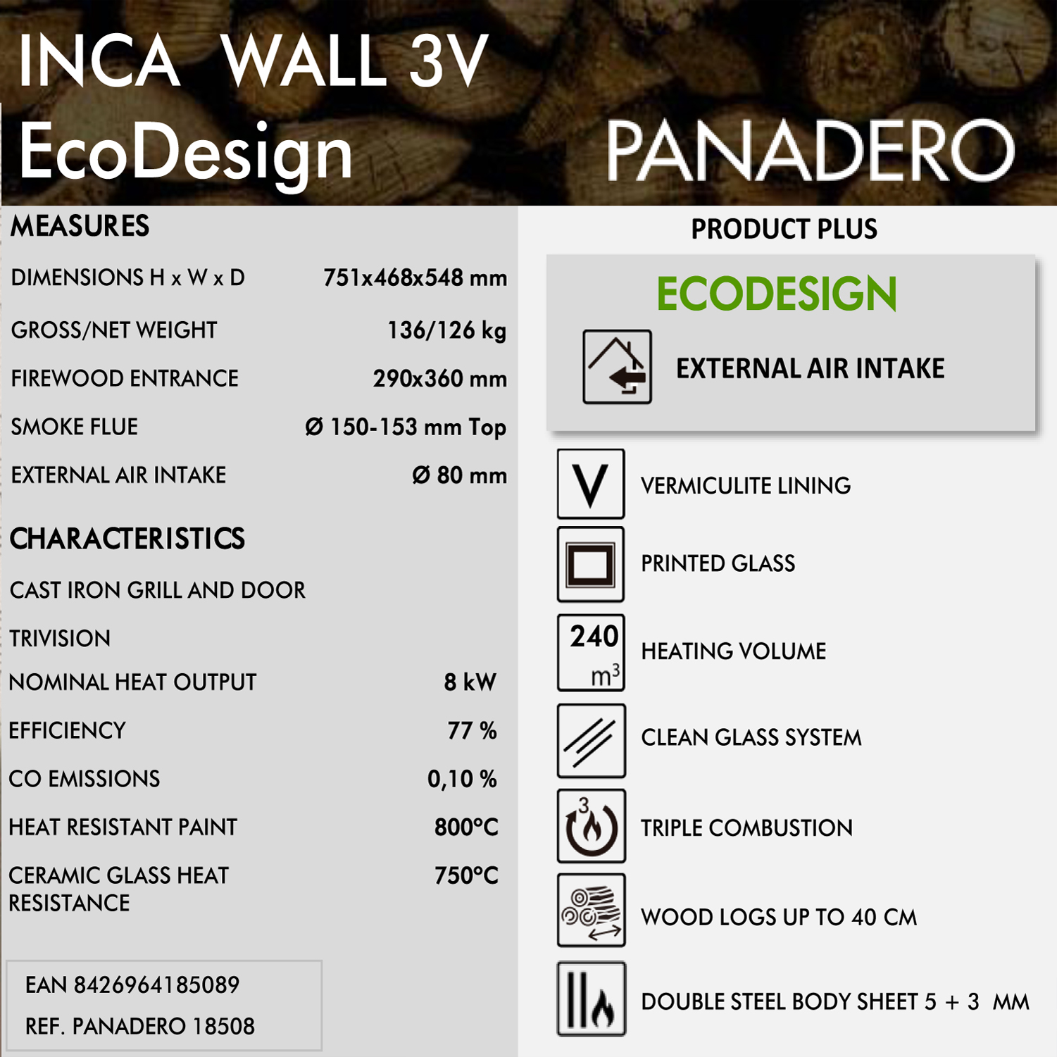 Inca "WALL HUNG" 10kw 3 Sided Wood Burning Multi-Fuel Stove - Image 2