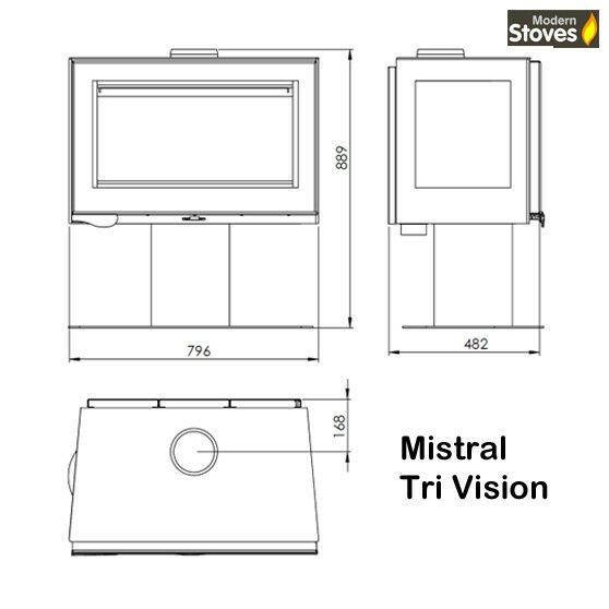 Mistral Tri Vision 10kw 3 Sided Contemporary Multi-fuel Wood Burning Stove - Image 5