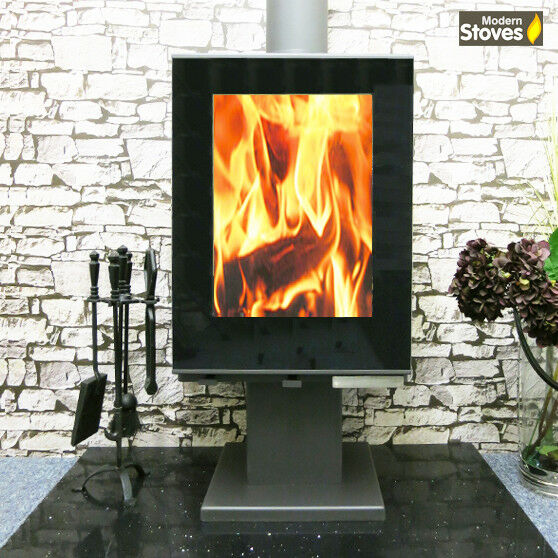 Rhyton Stove 12kw Contemporary Wood Burning Multi-Fuel With Pedestal Stand