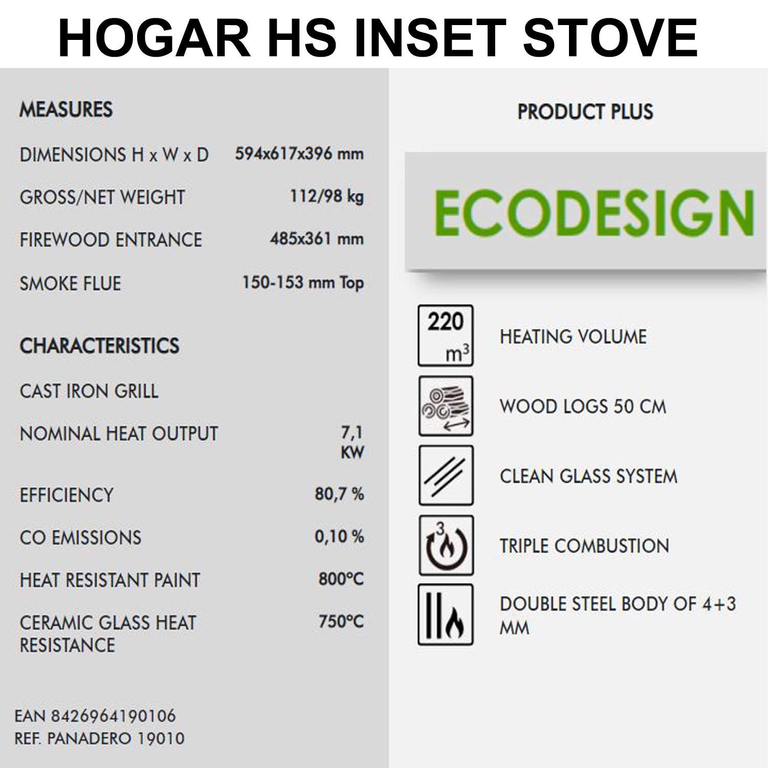 Wood Burning Inset Cassette Stove HOGAR 7kw Multi Fuel Burner - Image 3
