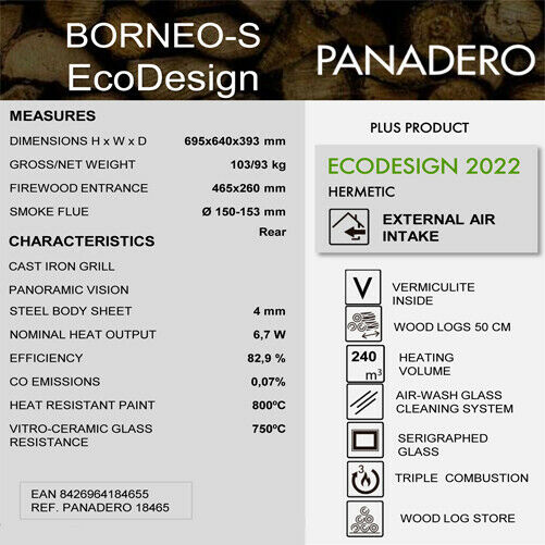 Borneo 10kw Wood Burning Multi-Fuel Stove With Edge to Edge Glass Door - Image 3