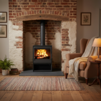 Wood Burning Multifuel Stove Direct Air Top or Rear Flue Exit Cube Wood Store - Image 2