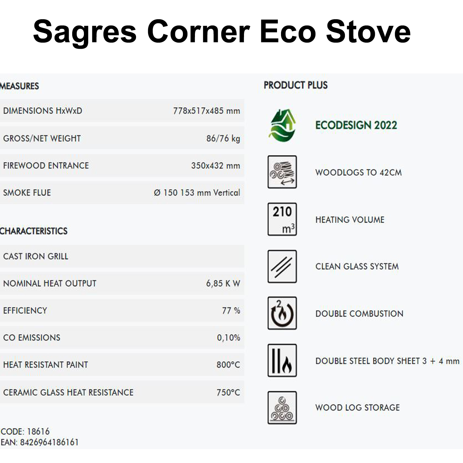 Sagres Corner Wood Burning Multi Fuel Stove 5.5kw Panadero - Image 4