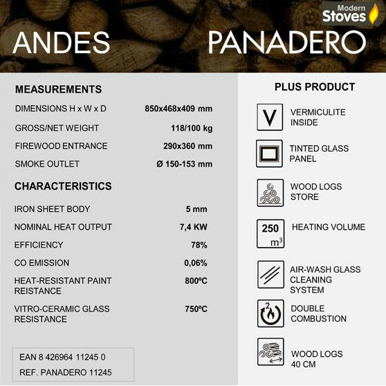 Andes 10kw Contemporary Wood Burning Multi-Fuel Stove With Edge to Edge Glass Door - Image 2