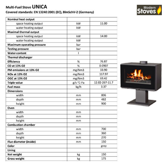 Unica 14kw Rectangular - Contemporary Wood Burning Multi - Fuel Stove with Pedestal - Image 2