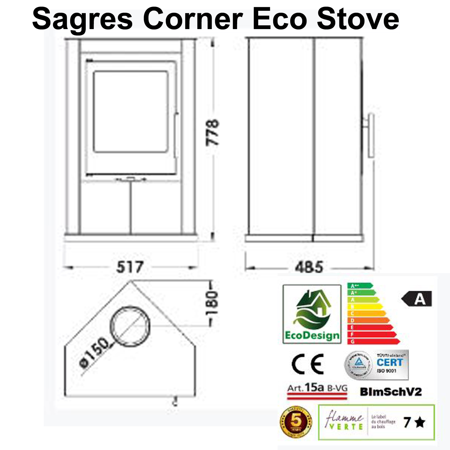 Sagres Corner Wood Burning Multi Fuel Stove 5.5kw Panadero - Image 2