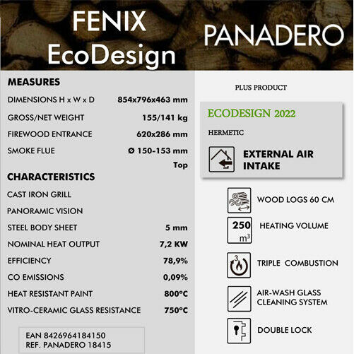 Fenix 10kw Contemporary Wood Burning Multi - Fuel Stove with Log Storage - Image 3