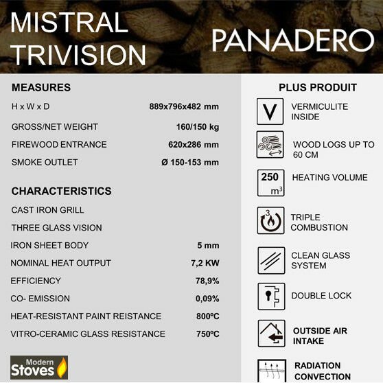 Mistral Tri Vision 10kw 3 Sided Contemporary Multi-fuel Wood Burning Stove - Image 4
