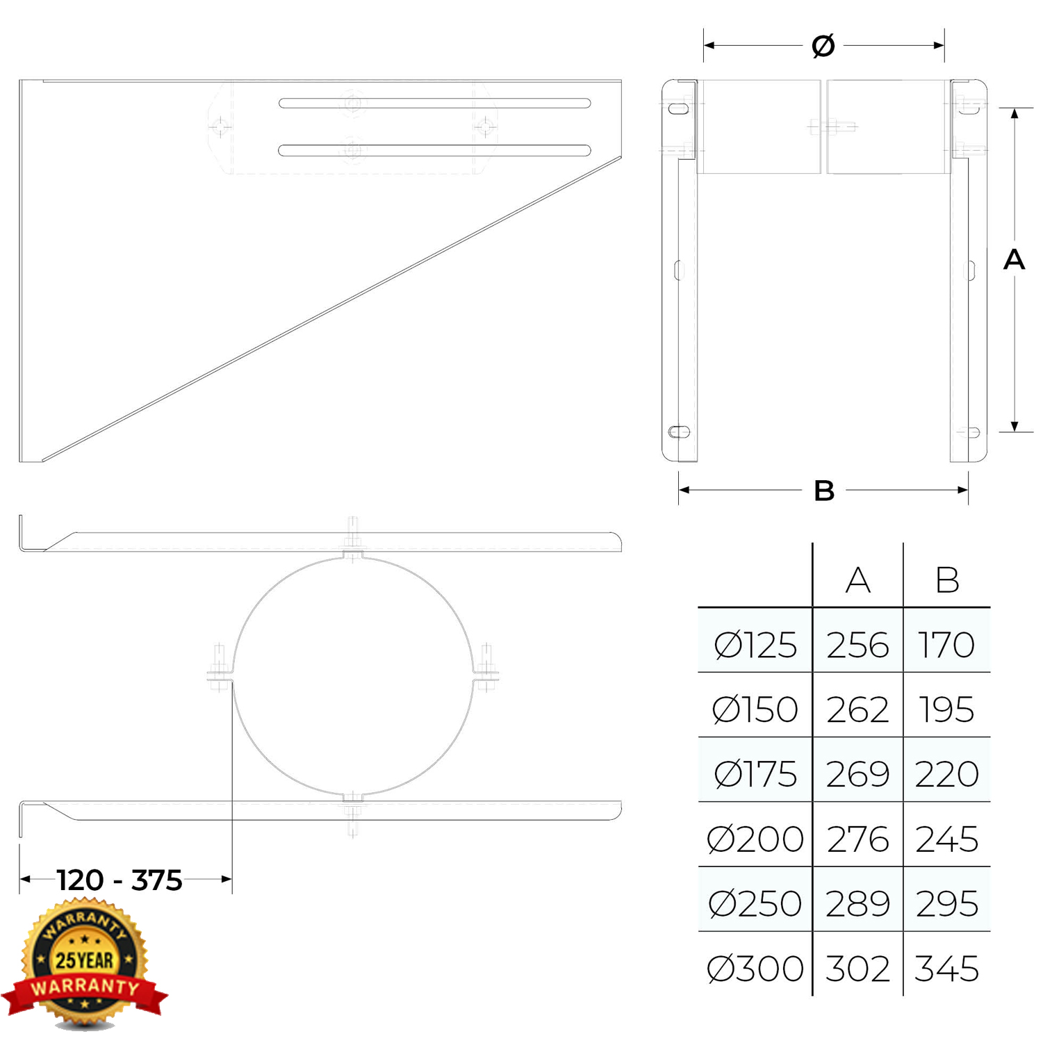 Base Support Bracket LONG Retro Fit Twin Wall Flue 6 inch TwPro - Image 2