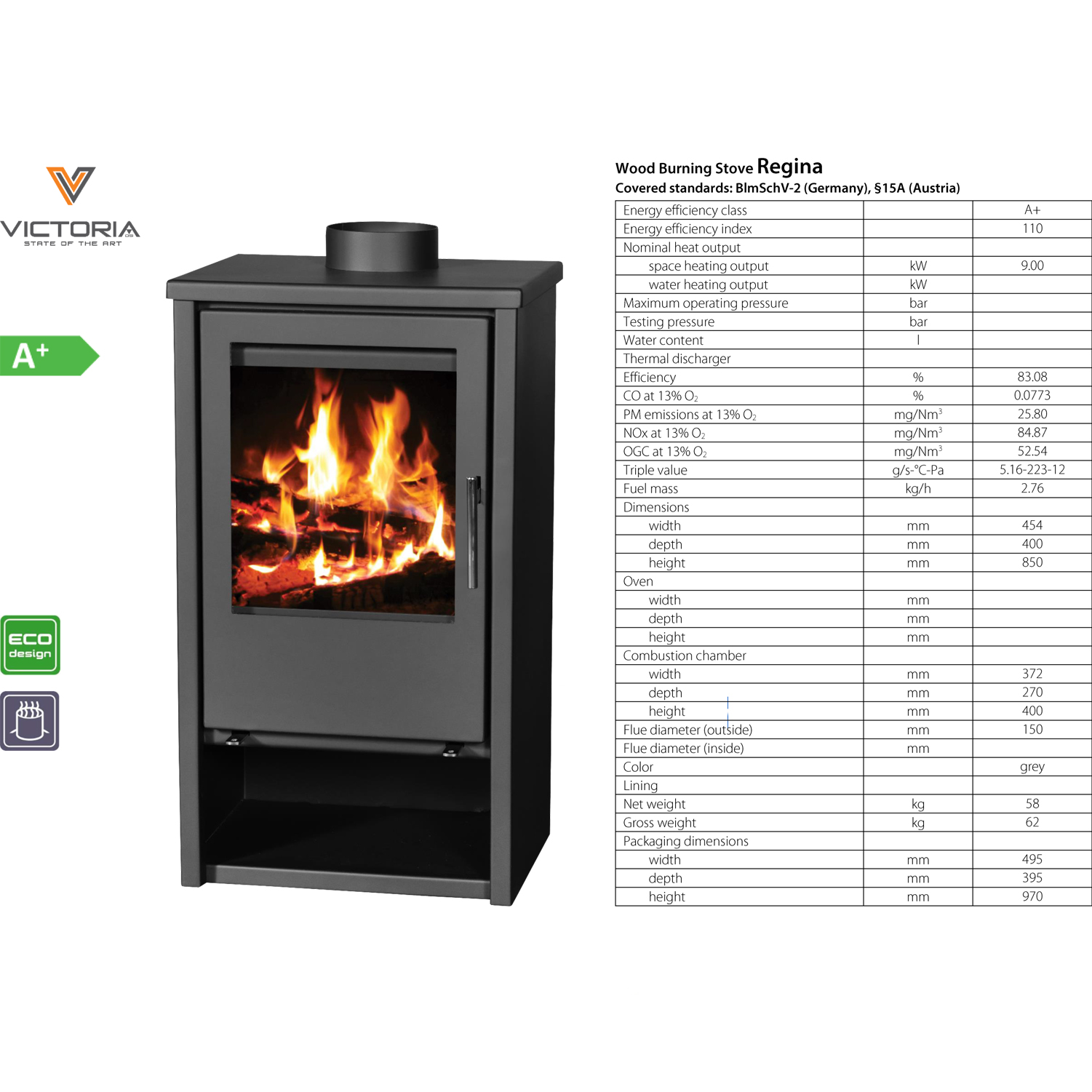 Wood Burning Multi-Fuel Stove 9kw Regina Eco Design 83% Efficient - Image 3