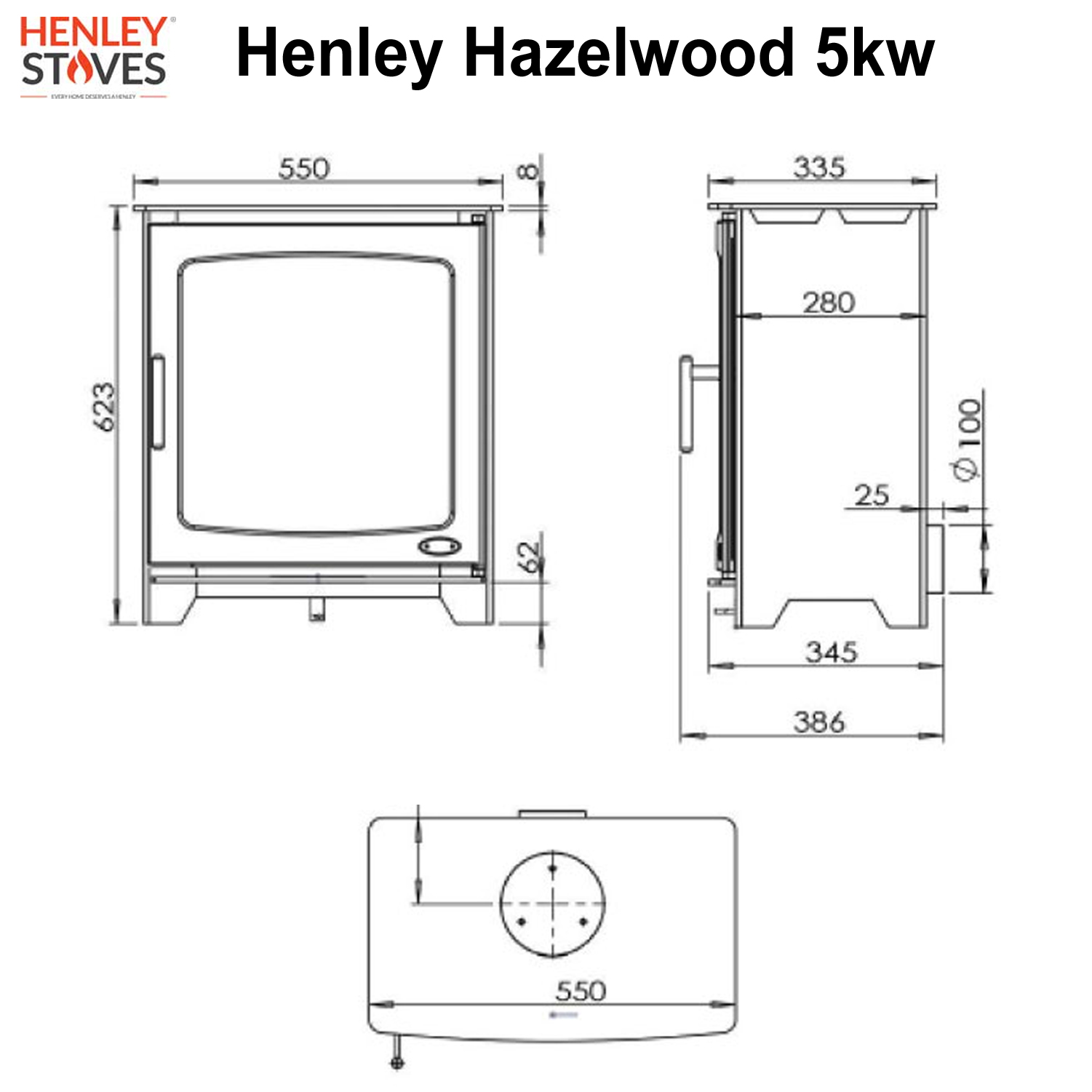 Henley Hazelwood Landscape 5kw Defra Approved Wood Burning Stove - Image 5