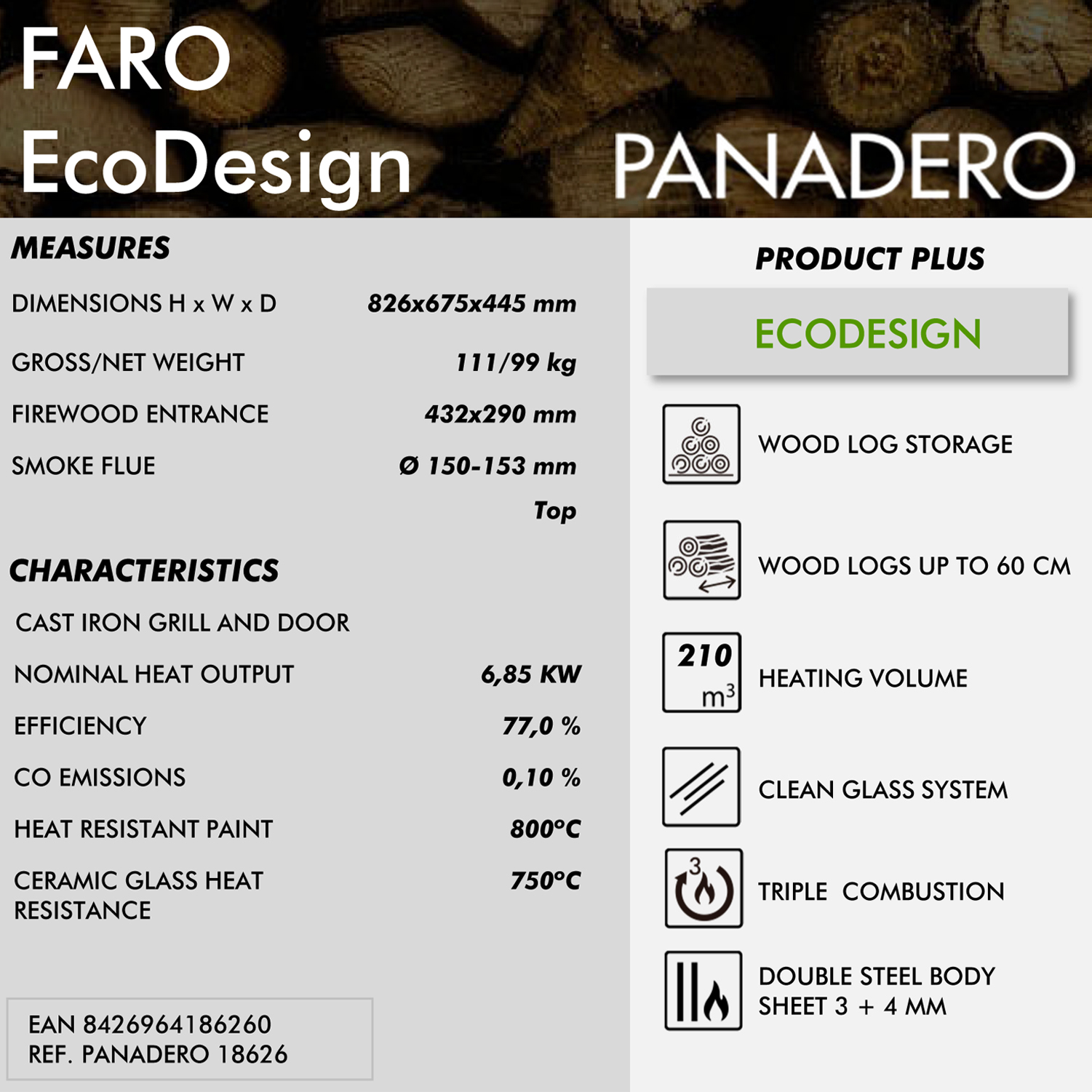 Panadero FARO 7kw nominal output, 10kw maximum output, Corner Multi-Fuel, Wood Burning Contemporary Stove - Image 4